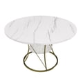 thumbnail image 2 of white 43 inch Round Extendable Dining Table with Storage Shelf & Gold Metal Base, 2 of 19