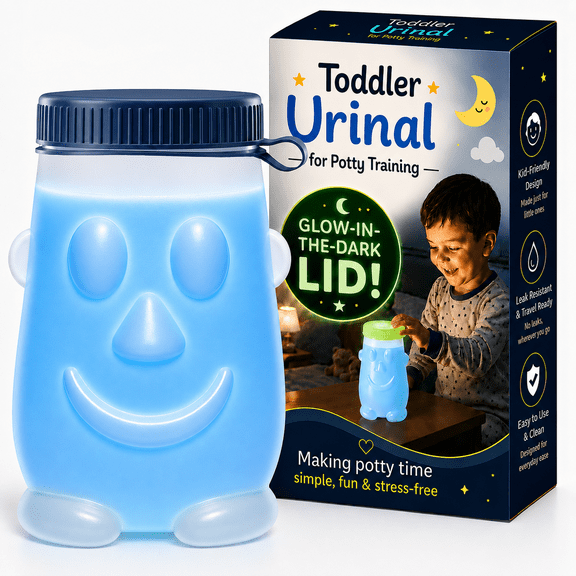 Toddler Urinal with Glow in the Dark Lid - 20 oz/600 mL Portable Kids Urinal, BPA-Free Toddler Urinals for Potty Training, Urinals for Kids, Durable On the Go Potty for Boys