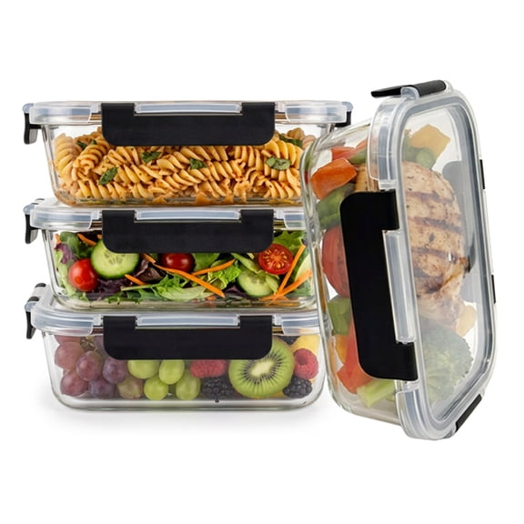 Razab 8 Pc 22 Oz Glass Meal Prep Containers with Lids (Set of 4) - Large Glass Food Storage Containers with Lids, Leak-Proof BPA-Free Glass Lunch Containers for leftover, Microwave & Oven Safe