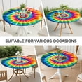 thumbnail image 7 of Colorful Rainbow Tie Dye Spiral Pattern Round Fitted Tablecloth with Elastic Edge,Dining Table Cover Waterproof,Outdoor Round Tablecloth for Camping,Dining,Indoor and Outdoor, 7 of 7