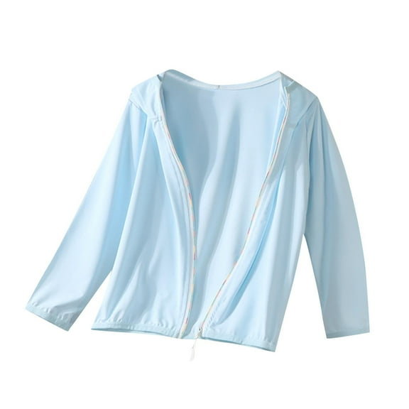 Xfvqtps Kids Light Jacket Cooling Sun Protection Hoodie Colorful Zipper Long Sleeve Summer Shirts UV for Outdoor Hiking Blue