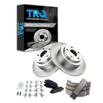 TRQ Rear Brake Pad & Rotor Kit Brake Pads Brake Rotor Parking Brake Shoe Set Ceramic Fits Select 2003-2006 Subaru Baja 2001-2004 Legacy 2003-2004 Outback