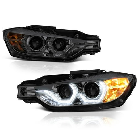 [For 2012-2015 BMW F30 3-Series Pre-LCI Halogen Model] OLED Neon Tube Smoke Projector Headlight Headlamp Assembly, Driver & Passenger Side