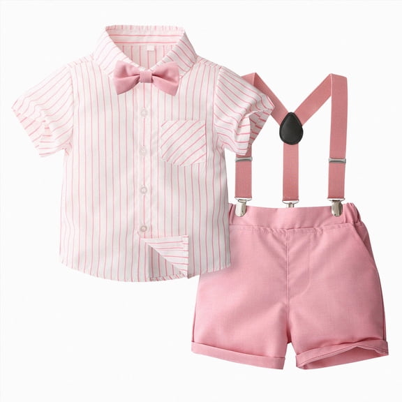WUANDIXFA Toddler Boy Clothes Suit Gentleman Wedding Outfits Formal Dress Shirt Bowtie Shorts 12 18 24 Months 2t 3t 4t 5t Boy Suit Pink,18-24 Months