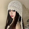 thumbnail image 3 of Women Crochet Hat Solid Color Ethnic Style Knitted Hat with Tassel Trim Lace-up Handmade Crochet Hat, 3 of 8