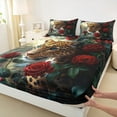 thumbnail image 3 of Feelyou 3D Leopard Teens Twin Sheet Sets, Romantic Jungle Cheetah Twin Fitted Sheet, Red Anniversary Rose Flat Sheet, Ultra Soft Bedroom Decor, 3 Pieces, 3 of 7