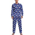 thumbnail image 1 of Pijama de tiburón con acuarela y estampado de arte pop para hombre, conjunto de pijama de manga larga, 2 piezas, estampado de primavera, regalo de cumpleaños, 1 of 5
