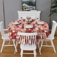 thumbnail image 2 of Red Christmas Patchwork Pattern Round Tablecloth 60"x60",Wrinkle Wipeable Table Cloth for Kitchen Dining Room Picnic Patio Party, 2 of 6