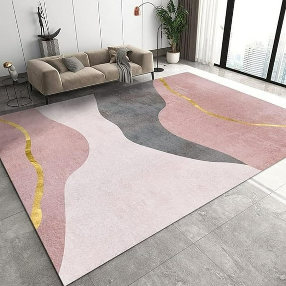 Pink Geometric Pattern Area Rugs, Mid-Century Boho Easy Clean Rug, Soft Non-Skid Carpet Throw Rug For Kids Teen Girls Boys Bedroom Living Room Bathroom Classroom Office 5x7ft