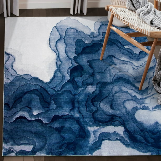 ReaLife Rugs Machine Washable Printed Abstract Contemporary Blue Eco