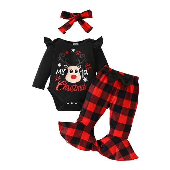 TOWED22 Baby Girl Clothes Newborn Infant Outfits Cute Fall Winter 3PC Clothes Spring Romper Set Hat Headband,Color: Black,Size:9-12 M