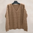 thumbnail image 3 of Rigardu cardigan for women Women Solid V-Neck Single-breasted Buttons Hollow Out Cardigan Sweater Coffee + 14-16, 3 of 5
