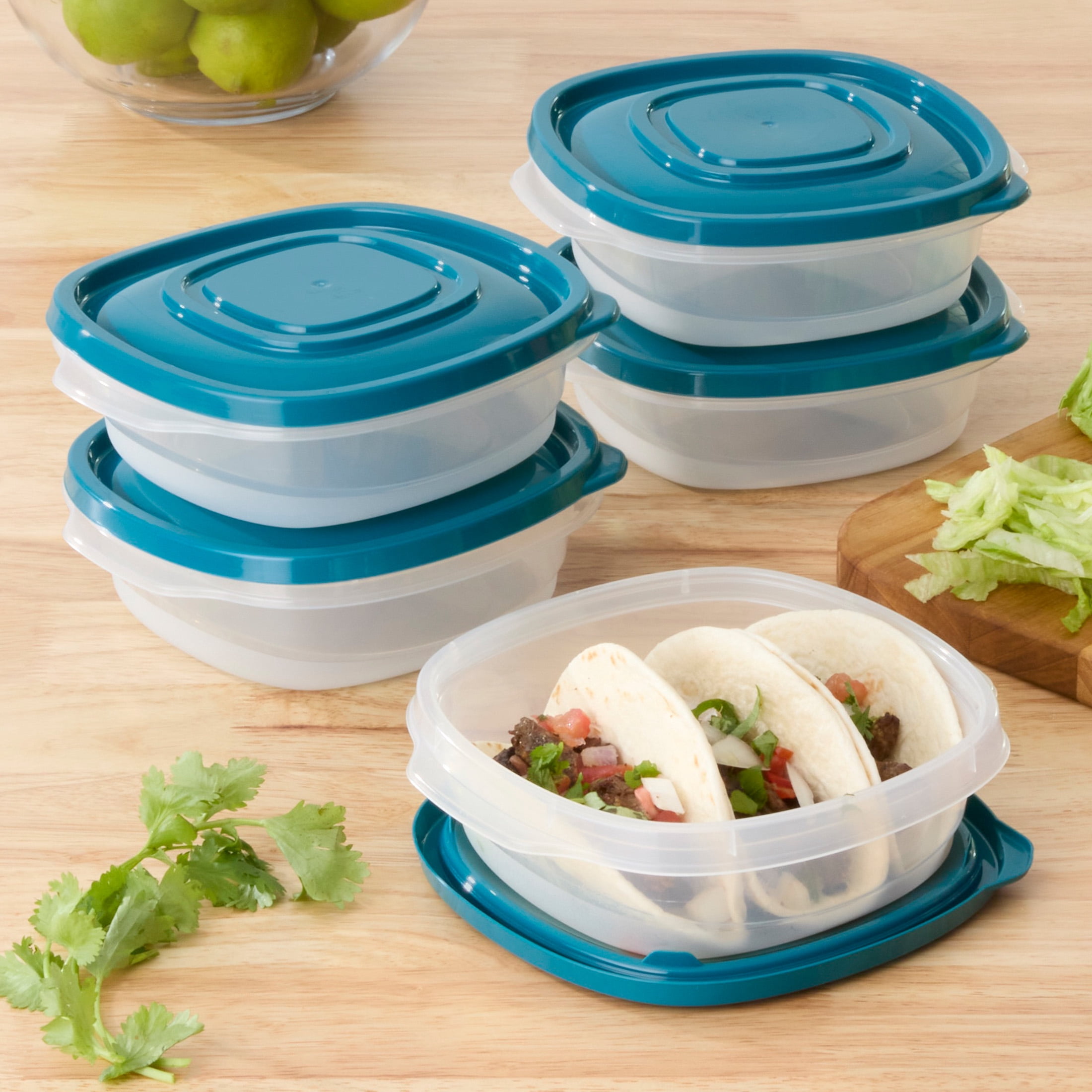 (4 pack) Mainstays Semi Durable Square 2.9 Cup Plastic Food Storage Container, 5 Pack