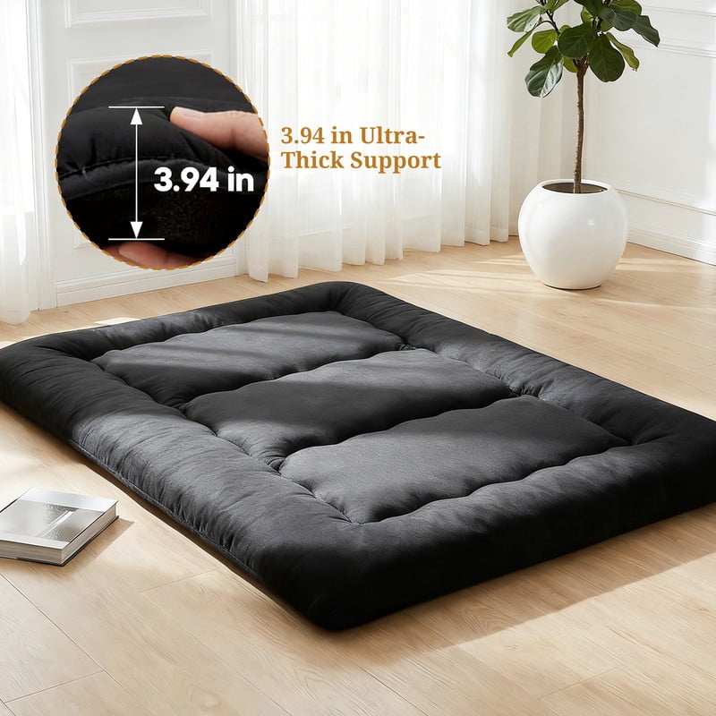 Beddle 3.94 in Memory Foam Floor Futon Twin Mattress, Foldable Roll-Up Tatami Bed with Storage Bag for Adults, Guest Room & RV, Black