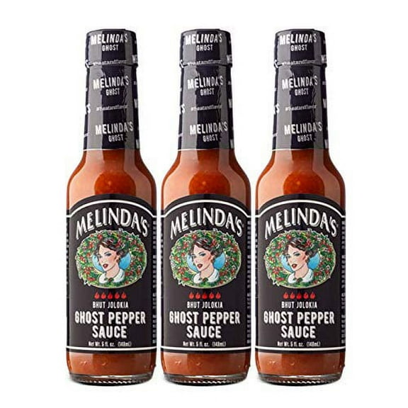 Melinda's Ghost Pepper Hot Sauce - Gourmet Extra Spicy Hot Sauce - Made with Fresh Ingredients, Ghost Peppers (Bhut Jolokia), Habanero Pepper, Carrot, Garlic, Lime Juice - 5oz, 3 Pack