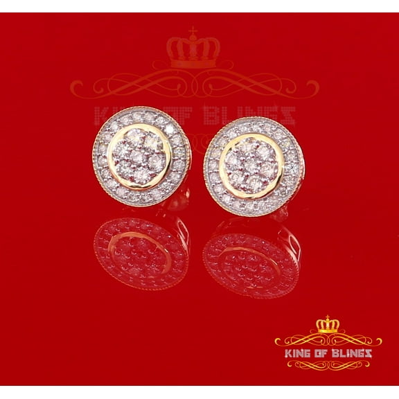 King of Bling's 10K Real Yellow Gold Real Diamond 1.05CT Men's/Women's Stud Round Earring