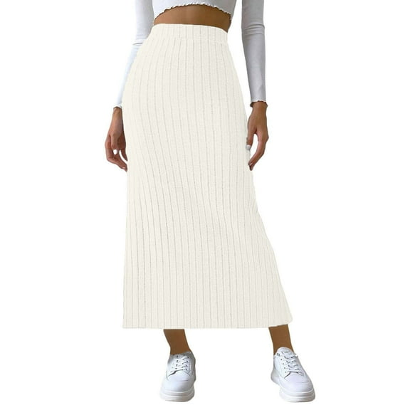 Wdfiry Plus Size Skirts for Women Summer Fashion Casual Elastic High Waist Pencil Skirt Women's Solid Striped Side Split Long Skirts