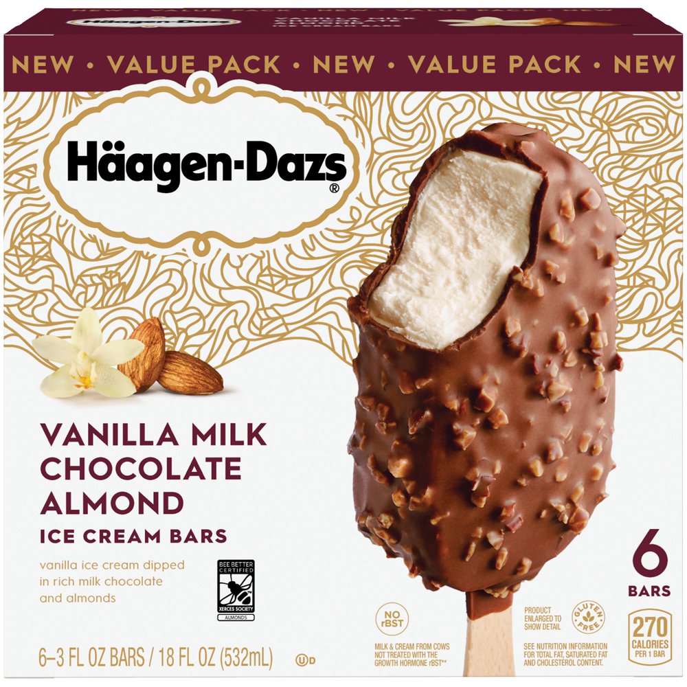 HAAGEN-DAZS Vanilla Milk Chocolate Almond Ice Cream Bars 6 ct Box