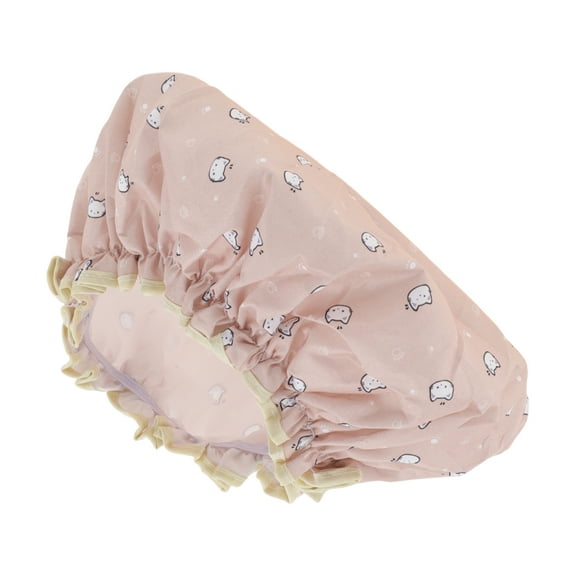 Unique Bargains 1 Pc Women Cat Pattern Bath Cap for Bathroom Business Travel Pink White