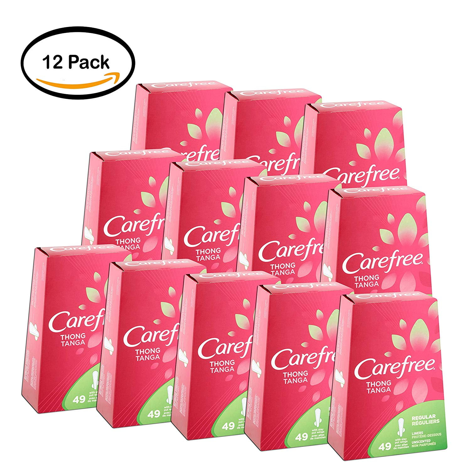 PACK OF 12 Carefree Thong Panty Liners Unscented With Wings 49