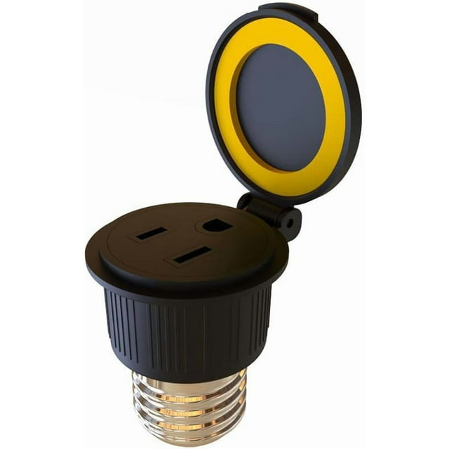 26/27 Waterproof Light Bulb to Socket Adapter, 3 Prong Light Socket to Plug Adapter, Flip Top Polarized Light Socket, Plug-in Light Socket Converter 2 Pack Black. Black