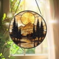 thumbnail image 3 of Mountain Sunset Stained Glass Suncatcher, Nature Landscape Window Hanging, Round Forest Glass Art, Rustic Cabin Decor Gift, 3 of 6