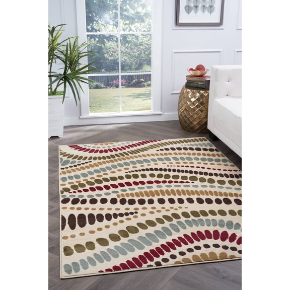 Contemporary 5x7 Area Rug (5' x 7') Abstract Beige, Red Living Room Easy to Clean