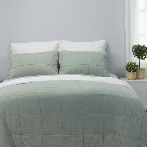 Texture&Looms Linen Blend Front/ Cotton Sateen Back King Quilt