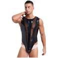 thumbnail image 5 of Body de charol para hombre, lencería de una pieza con aspecto húmedo, ropa para discoteca Rave, traje de leotardo con entrepierna abotonada de malla, monos ajustados, 5 of 5