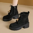thumbnail image 2 of Dasayo Black Women Boots Ankle Motorcycle Hiking Round Toe Lace up Low Heel Booties Women's Shoes 36, 2 of 6