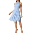 thumbnail image 4 of INSPIRE CHIC Women's Dress Floral Lace Halter Neck Sleeveless Elegant Cocktail A-Line Dress XS Light Blue, 4 of 5