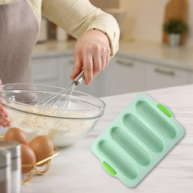 4 Cavity Silicone Pan Non Stick French Bread For Baking DIY Cake Loaf Maker Oven & Flexible Baking Tray ( For Homemade Bread & Pastries) Oven Grill Rack And Tray Non Stick Baking Sheet with Rack Flat