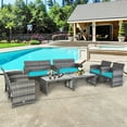 thumbnail image 1 of Costway 8PC Patio Rattan Furniture Set Glass Table Top Cushioned Sofa Turquoise, 1 of 10