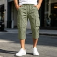 thumbnail image 6 of Long Mens Cargo Shorts Relaxed Fit Long Shorts Below Knee Big and Tall Casual Summer Lightweight Drawstring Elastic Waist 3/4 Capri Cargo Pants with Pockets Green L, 6 of 6