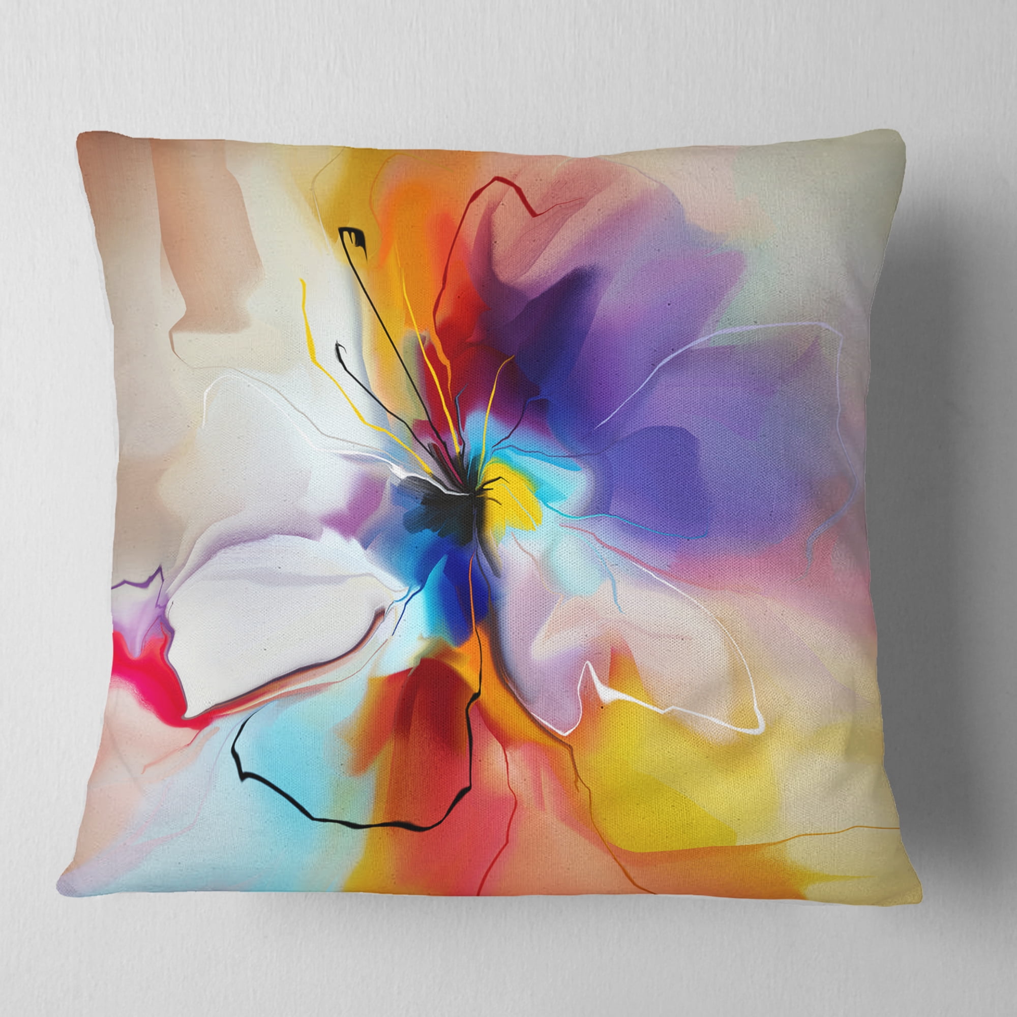 Designart Creative Flower in Multiple Colors - Floral Throw Pillow - 16x16