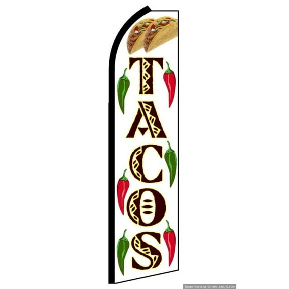 OnPoint Wares| Tacos (WHITE) Swooper Flag | Advertising Flag/Business Flags | 11.5ft x 3.5ft