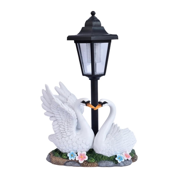 Estatua decorativa de cisne para jardín exterior con farol solar, elegante figura de animal, lámpara de exterior para terraza o patio.
