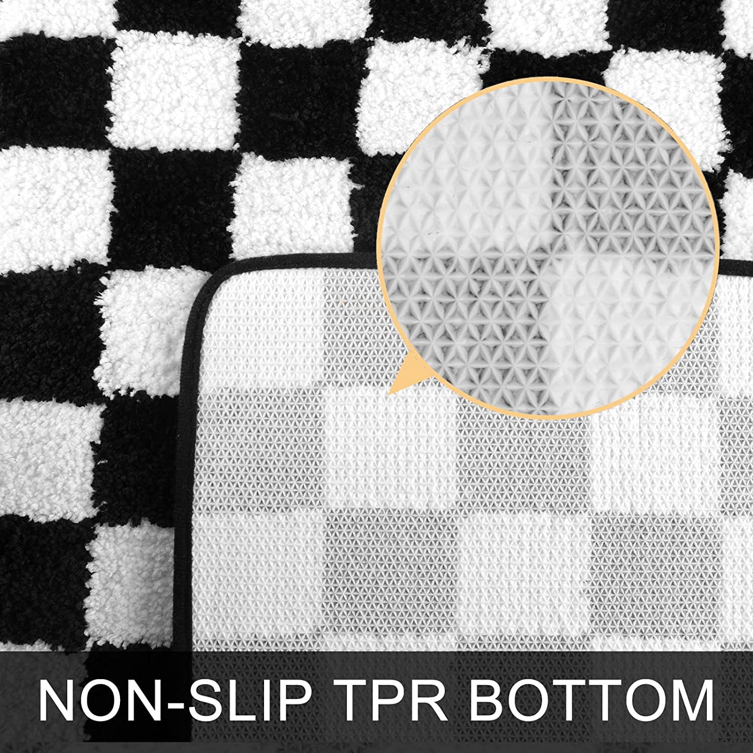 Black and White Checkered Bath Mat, Plush Microfiber Absorbent Bathroom Rugs Luxury Machine Washable Indoor Doormat Non-Slip Shaggy Bath Rugs for Shower Sink Tub (16''''x25'''')