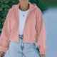 thumbnail image 1 of Woman Loose Hooded Sweatshirt, Stylish Drop Shoulder Sleeve Hem Drawstring Female Zip Up Hoodie Plain Color For Dating For School, 1 of 6