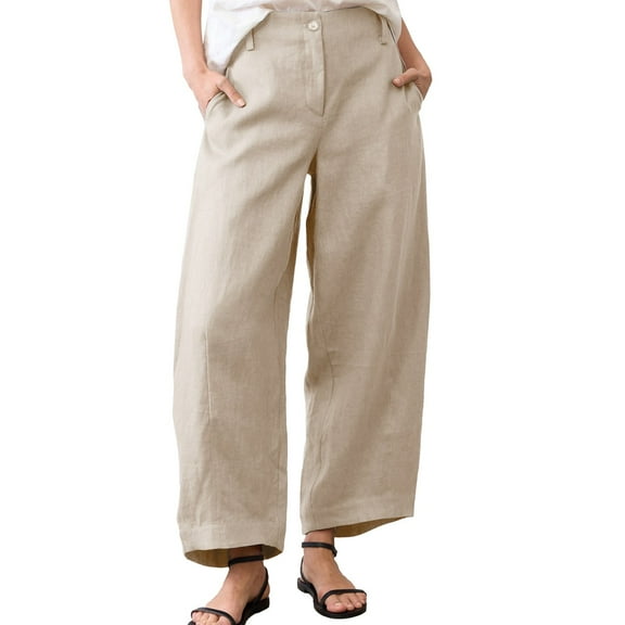 iHPH7 Loose Pants for Women High Waisted Pants for Women Cotton Pants for Women Womens Trousers Boho Pants for Women Wide Leg Pants Woman Streetwear Beige L
