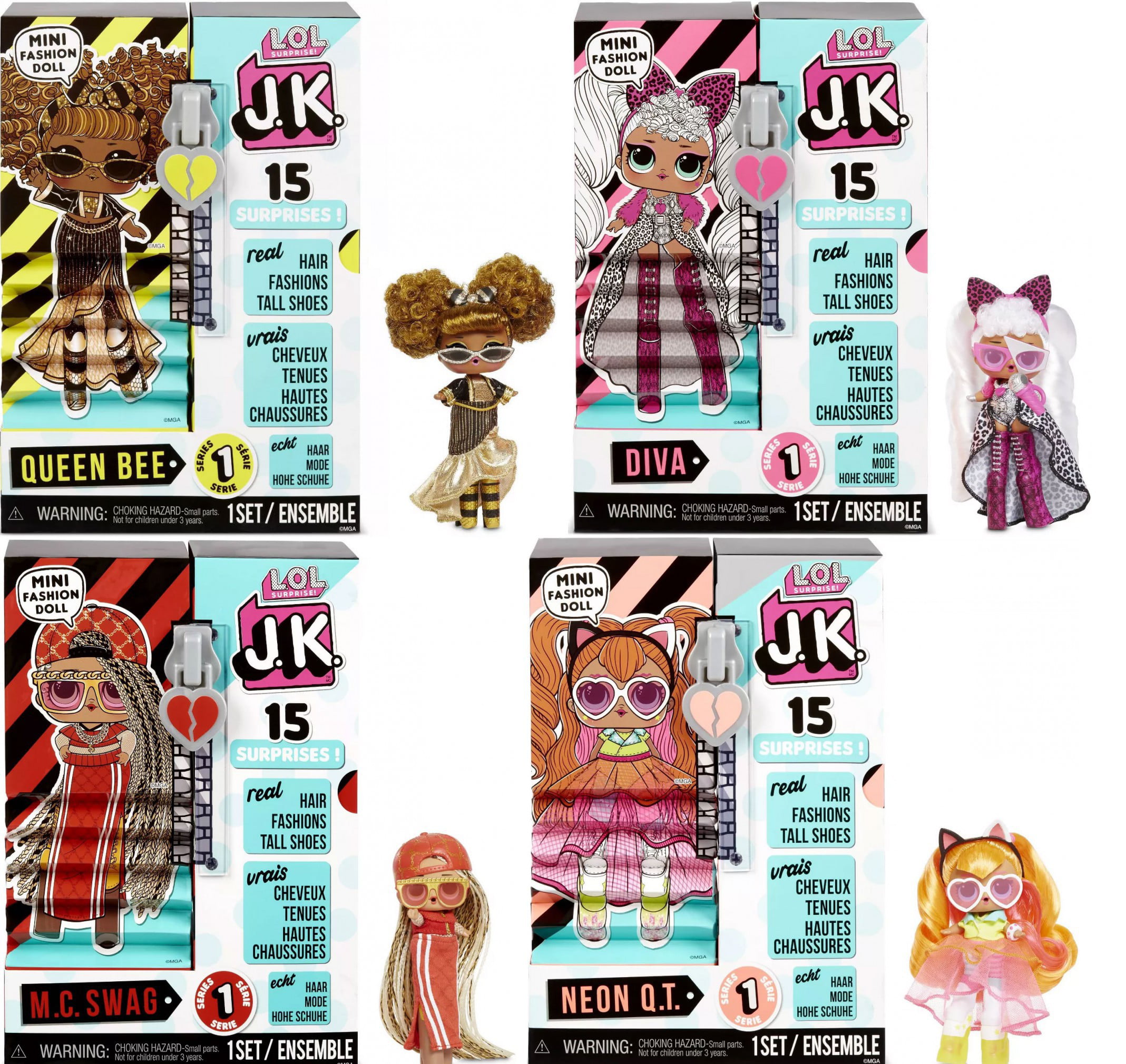 LOL Surprise JK Queen Bee, Diva, Swag & Neon QT Set of 20 Mini Fashion Dolls