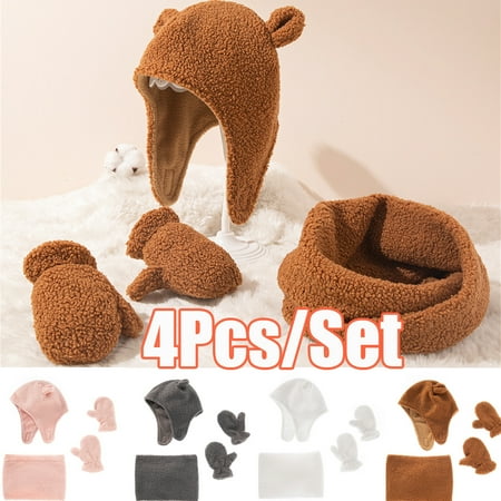 

ZOELNIC 1 Set Baby Beanie Scarf Gloves Solid Color Ears Unisex Fluffy Plush Hat Set Toddler Knit Beanie Fleece Lined Snow Hat Ear-flap Ski Cap Warm Hat Gloves Boys Girls Gray