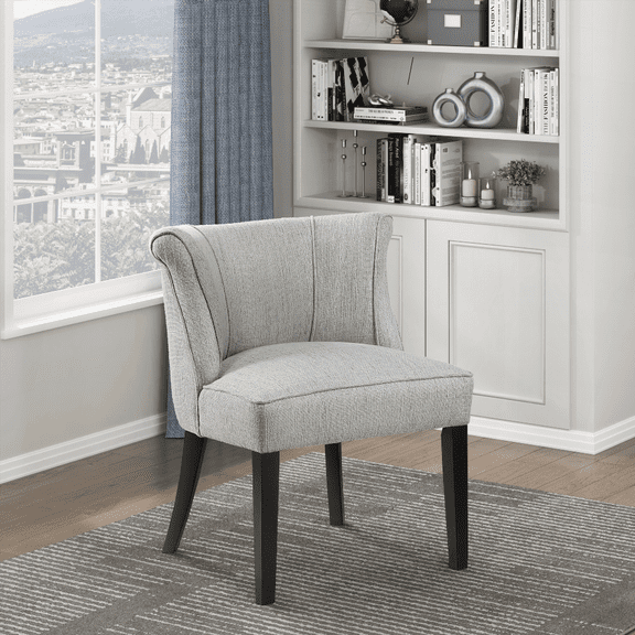 1-Piece Gray Fabric Upholstered Accent Chair with Curved Back and Espresso Finish Legs - Modern Style