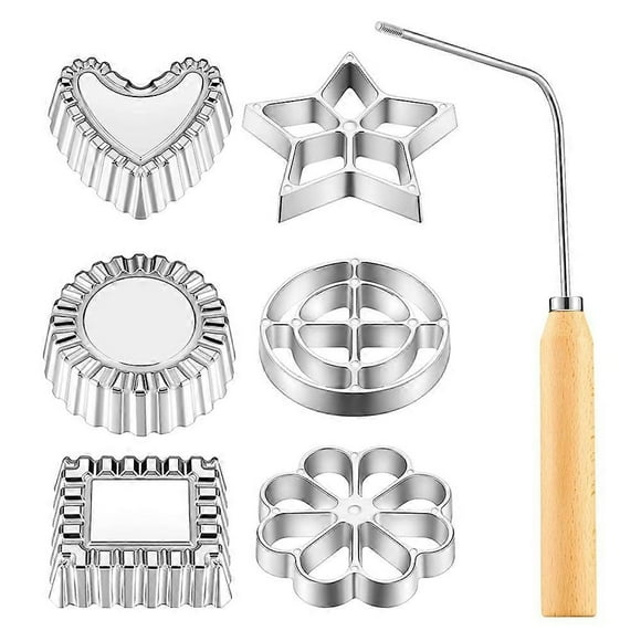 Achappam Mold Bunuelos Mold with Handle Rosette Set,Heart Star Circle Square Mold for Kitchen Bakin