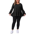 thumbnail image 2 of Agnes Orinda Women's Plus Size Babydoll Blouse Waffle Knit Flowy Ruffle Hem Tiered V Neck Long Sleeve Casual Peplum Tops 4X Black, 2 of 6
