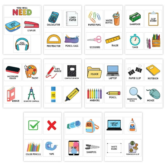Visual Supply Cards Sign Classroom Supply List Poster Student Independence Tool 44 Cutouts 8.5x11