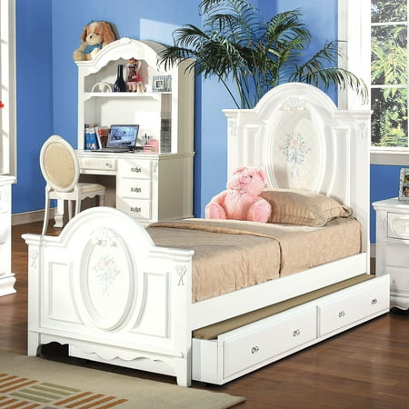 ACME Flora Twin Panel Bed in White Poplar Solid Wood, Multiple
