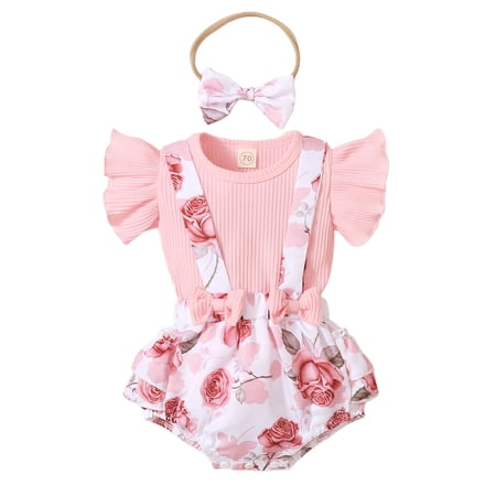 

Newborn Baby Girl Cotton Ruffled Short Sleeve Bodysuit Tops + Floral Shorts Baby Girl Clothes Set