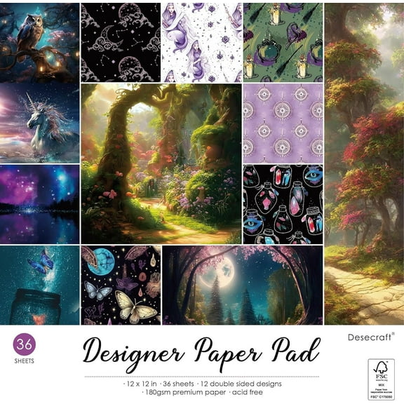 Desecraft Enchanted Forest Card Stock, 12" x 12", 36 Sheets