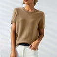 thumbnail image 2 of BRDFRL Womens 2025 Spring Short Sleeve Crew Neck Striped Pullover Sweater Business Casual Ribbed Knit Tops Camel M, 2 of 7